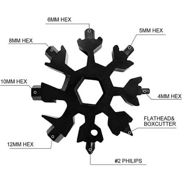 Knaak 18-in-1 Multi tool Zwart Sneeuwvlok Sleutelhanger Moersleutel Draagbare universele tool Schroevendraaier