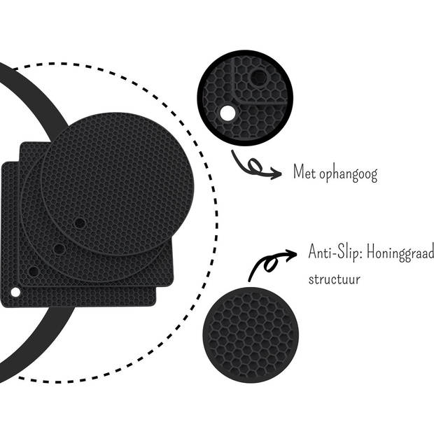 Knaak Pannenonderzetters - Siliconen Mat - Zwart - 4 stuks