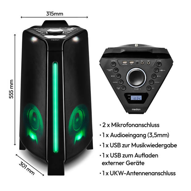 LIFE® P61552 Partylautsprecher tragbares Bluetooth® Soundsystem mit PLL-UKW Stereo Radio