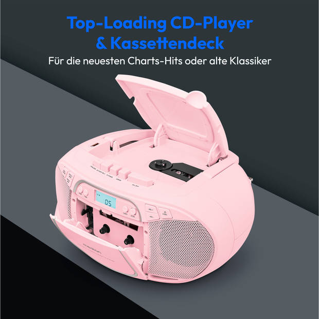 LIFE® E66476 CD/MP3/cassettespeler roze LCD-scherm met achtergrondverlichting PLL FM …