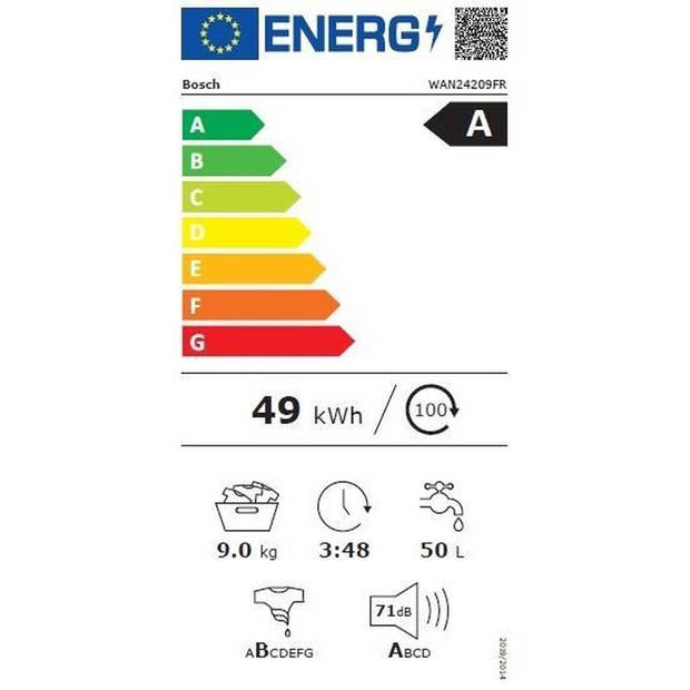 BOSCH WAN24209FR SER4 patrijspoortwasmachine - 9 kg - Inductie - L60cm - 1200 rpm - Klasse A - Wit