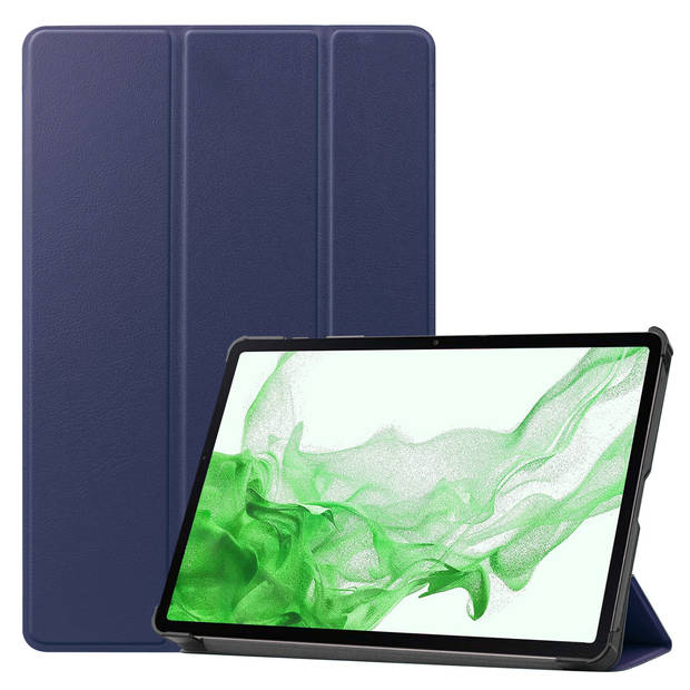 Basey Samsung Galaxy Tab S10 Plus Hoesje Kunstleer Hoes Case Cover -Donkerblauw