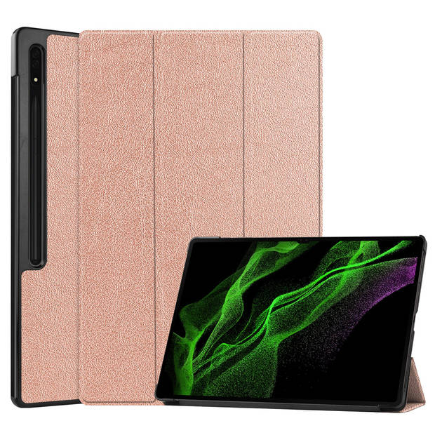 Basey Samsung Galaxy Tab S10 Ultra Hoesje Kunstleer Hoes Case Cover -Rose Goud