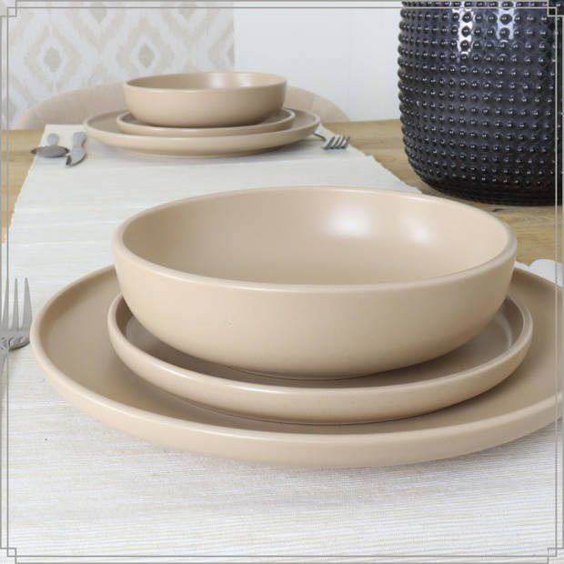 OTIX Pastaborden - Bordenset - 12 Persoons - Diepe Borden - Soepborden - 19cm - Beige - Keramiek - ORCHID