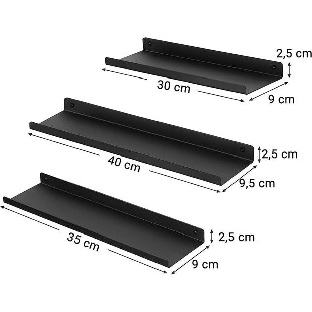 Bobbel Home Metalen wandplanken, set van 3, zwevende planken