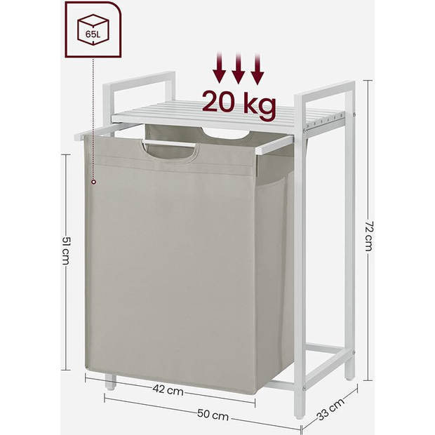 Parya Home Wasmand, wasemmer met plank, verwijderbaar, metalen frame, 65 l, 50 x 33 x 72 cm, wit