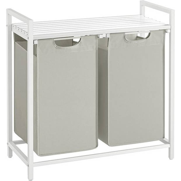 Parya Wasmand 2 compartimenten, wasmand met plank, waskast, oxford stof verwijderbaar metalen frame, 2 x 46L