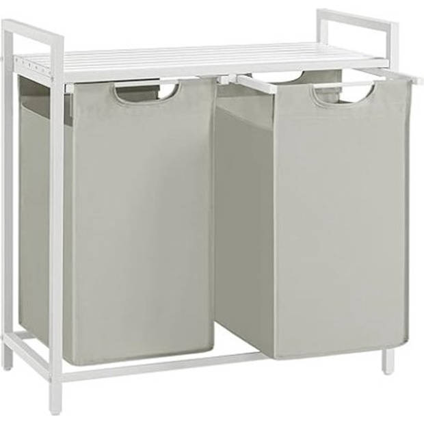 Parya Wasmand 2 compartimenten, wasmand met plank, waskast, oxford stof verwijderbaar metalen frame, 2 x 46L