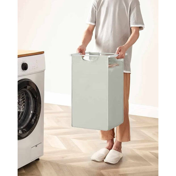 Parya Wasmand 2 compartimenten, wasmand met plank, waskast, oxford stof verwijderbaar metalen frame, 2 x 46L