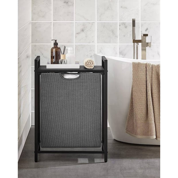 Parya Home Wasmand met plank, waskast verwijderbaar, metalen frame, 65 l, 50 x 33 x 72 cm, zwartgrijs