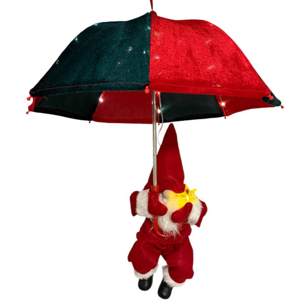 Gnomebrella Kerstgnome Kerstkabouter met Led verlichting - H60 x D50 cm - Rood / Groen