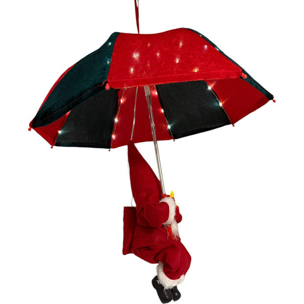 Gnomebrella Kerstgnome Kerstkabouter met Led verlichting - H60 x D50 cm - Rood / Groen