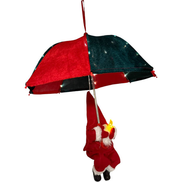 Gnomebrella Kerstgnome Kerstkabouter met Led verlichting - H60 x D50 cm - Rood / Groen