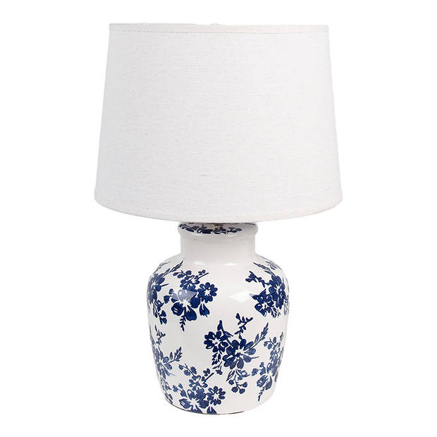 Clayre & Eef Tafellamp Ø 28x44 cm Wit Blauw Keramiek Bureaulamp Wit Bureaulamp