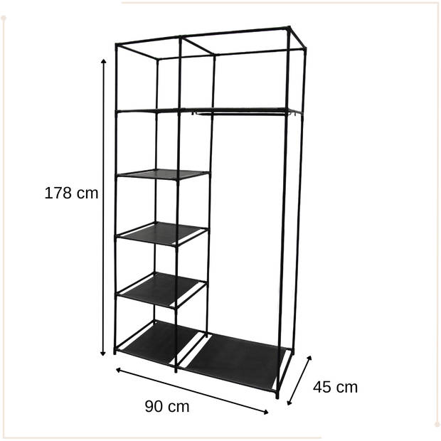 Kledingkast - Slaapkamer - Decoratie - Woonkamer - Kast - Opbergkast - Zwart - Metaal