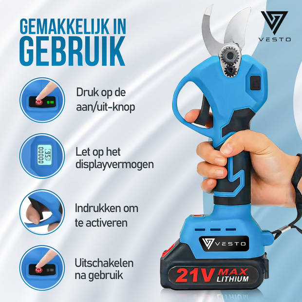 Vesto® Elektrische Snoeischaar - Draadloos met 2 Accu's en Opbergkoffer - Professioneel Takkenschaar voor 28mm