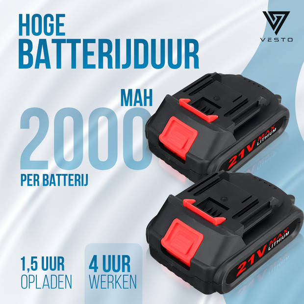 Vesto® Elektrische Snoeischaar - Draadloos met 2 Accu's en Opbergkoffer - Professioneel Takkenschaar voor 28mm