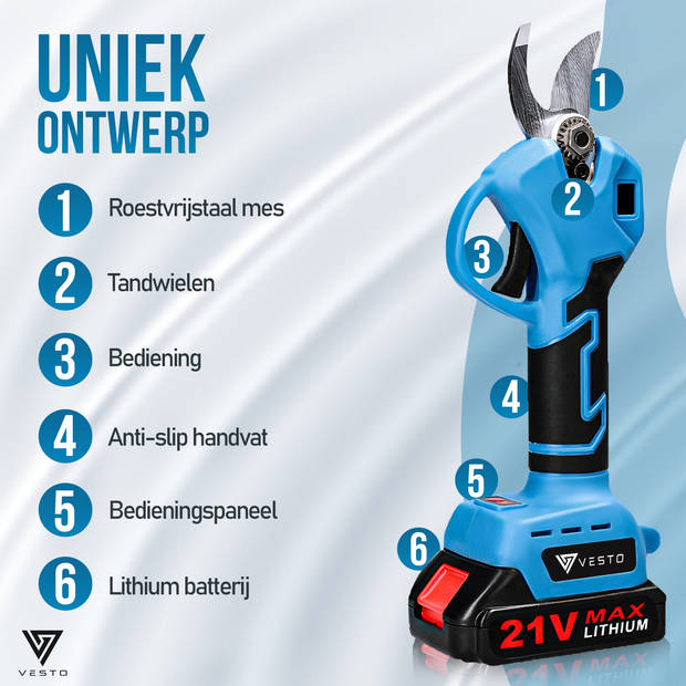 Vesto® Elektrische Snoeischaar - Draadloos met 2 Accu's en Opbergkoffer - Professioneel Takkenschaar voor 28mm