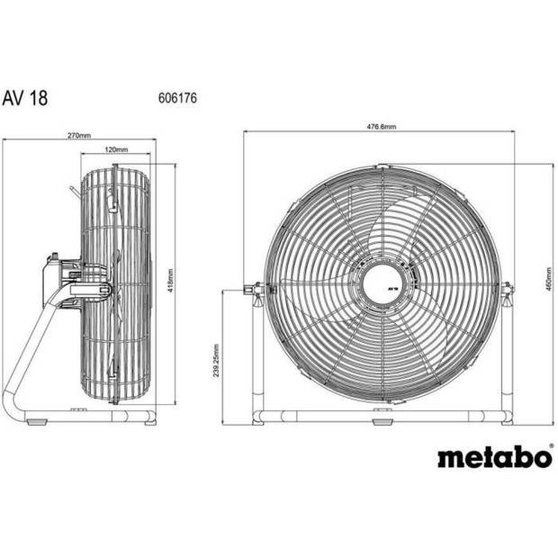 Draadloze ventilator - METABO - AV 18 - 18 V - Karton