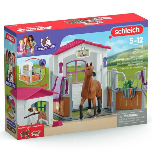 Doos met Hannoveraanse merrie en Australische herder, paardenbeeldje en accessoires, SCHLEICH 72218 Horse Club, 5 jaar