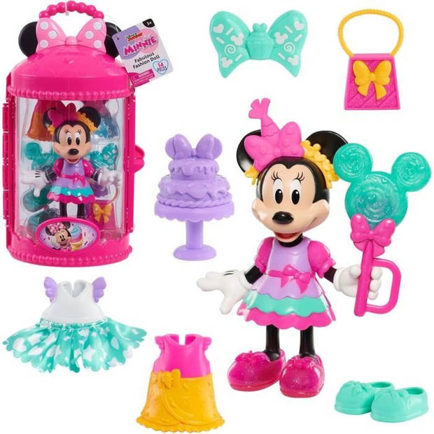 Poppendoos - DISNEY MINNIE MOUSE - 15 cm Sweet Party gelede figuur - Met kleding en accessoires