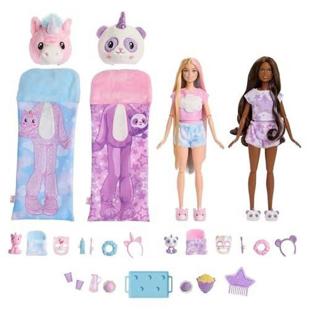 Barbie - Cutie Reveal Pyjama Party - Verrassingsdoos met 2 gelede poppen en 35+ accessoires