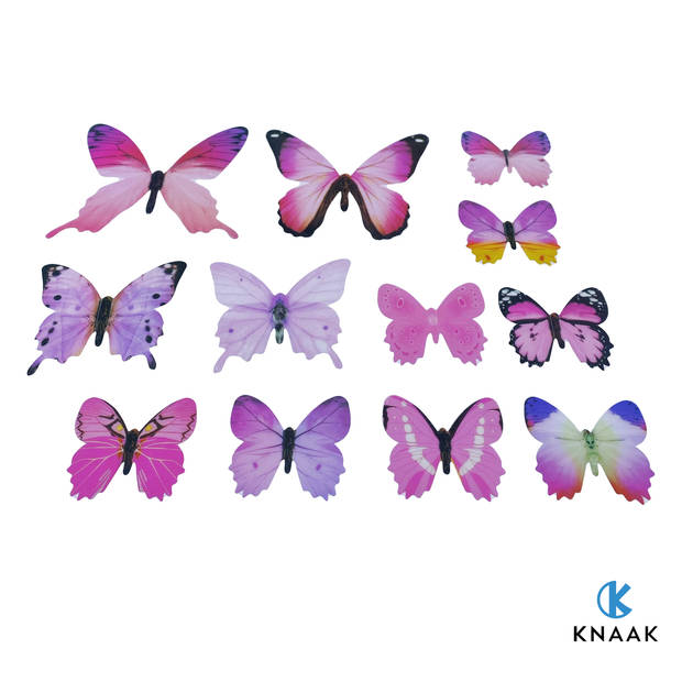 Knaak 3D Vlinders Muurstickers Decoratie - Roze en Paars