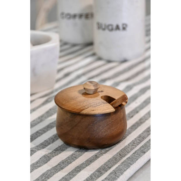 Items luxe Suikerpot Acacia hout - bruin - 10 x 8 cm - dispenser - Suikerstrooiers