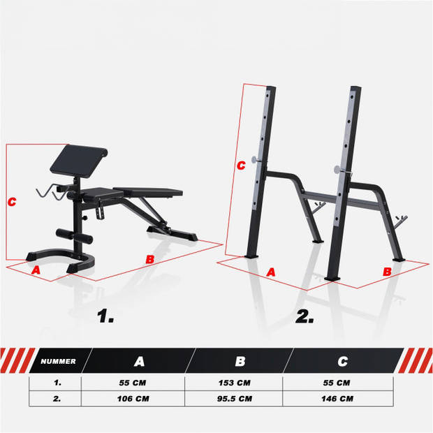 Gorilla Sports Halterbank met Squat Rack - Haltersteunen met 6 standen - Zwart