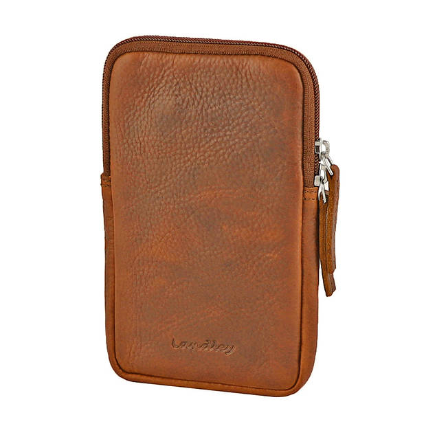 Landley Compact Leren Dames Telefoontasje - Antique Vintage Pull-up Leer - Cognac