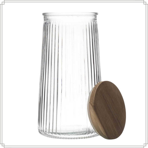 OTIX Voorraadpot - Glas - met Deksel - Snoeppot - 1300ml - Acacia - Wood - SIRIUS