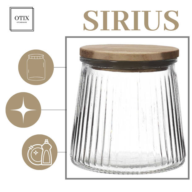 OTIX Voorraadpot - Glas - met Deksel - Snoeppot - 650ml - Acacia - Wood - SIRIUS