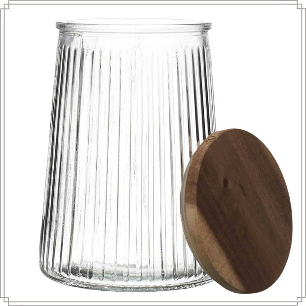 OTIX Voorraadpot - Glas - met Deksel - Snoeppot - 950ml - Acacia - Wood - SIRIUS