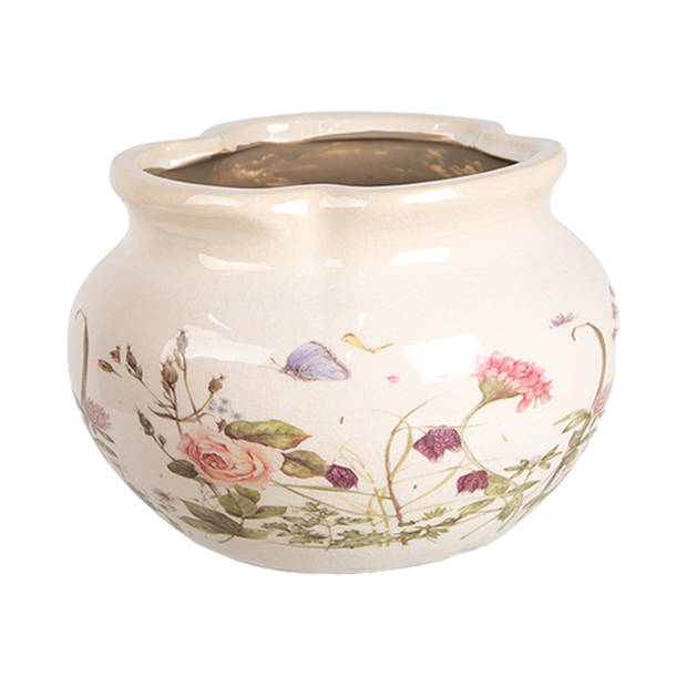 Clayre & Eef Bloempot Ø 17x12 cm Beige Roze Keramiek Rozen Bloempot Binnen Beige Bloempot Binnen