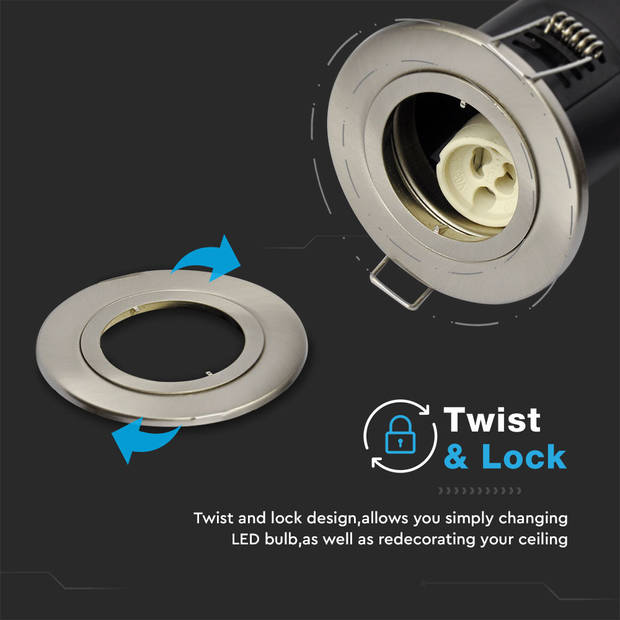 V-TAC VT-703 LED Downlights - Twist en Lock Fittingen - IP20 - Satijn Nikkel