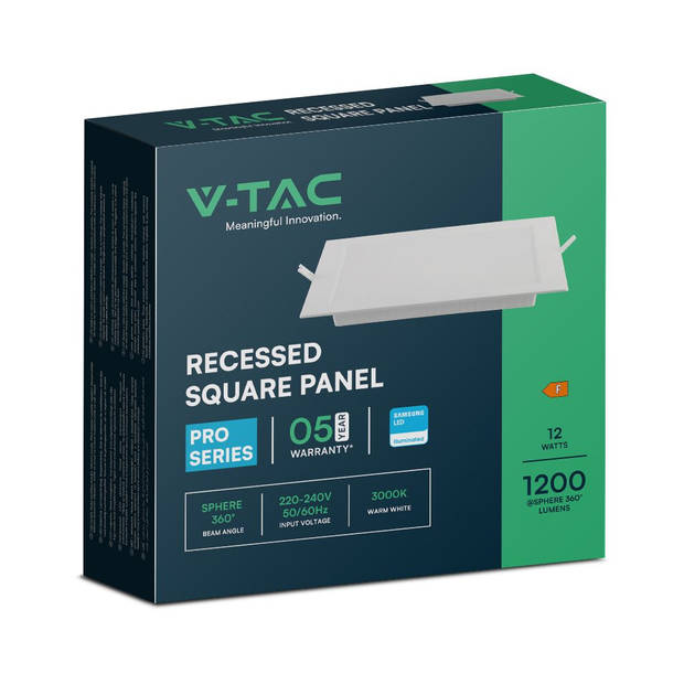 V-TAC VT-61012SQ-S LED Mini-panelen - Verlichte Inbouw Serie - Vierkant - Samsung - IP20 - Wit - 12 Watt - 1200 Lumen -