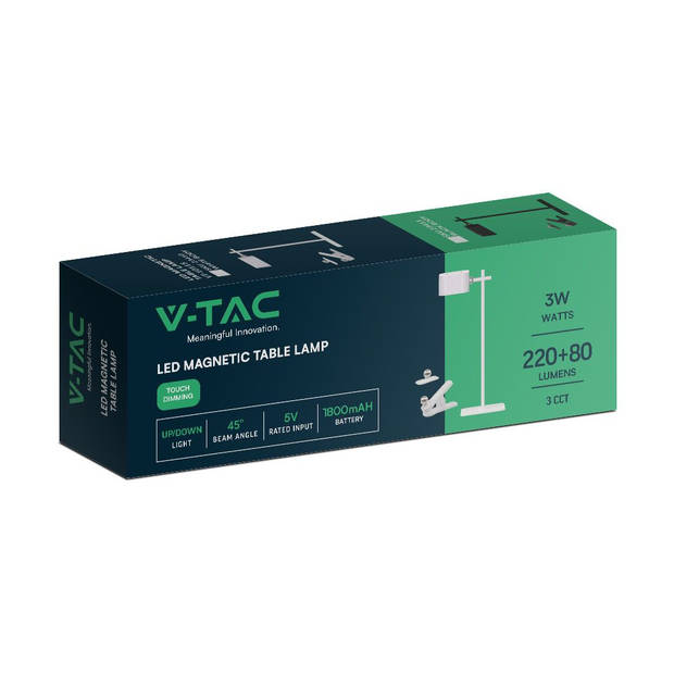 V-TAC VT-10115-W Tafellampen - Oplaadbare Tafellampen - IP20 - Wit - 3 Watt - 300 Lumen - 3IN1