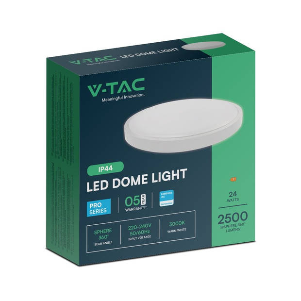 V-TAC VT-8624RD-S-W LED-plafonniere - Ronde plafonniere - Samsung - IP44 - Wit - 24 Watt - 2500 Lumen - 4000K - 5 Jaar