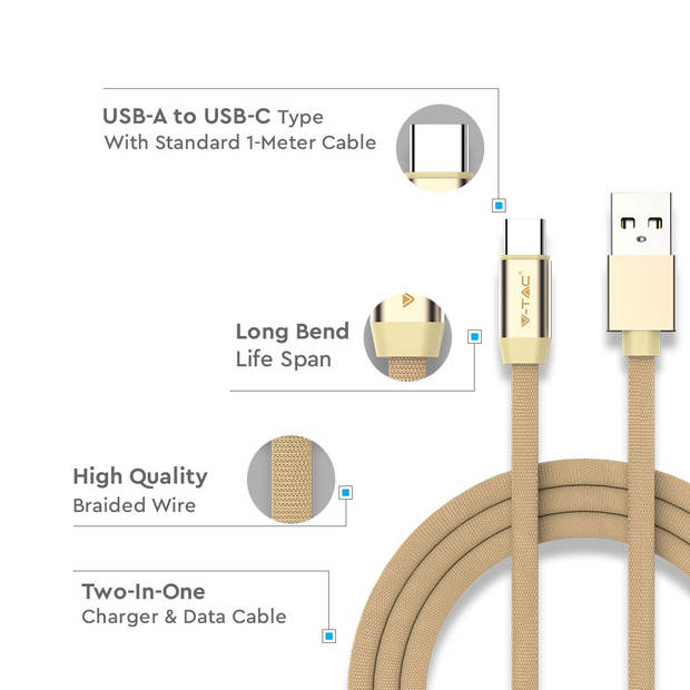 V-TAC VT-5342-G Robijn Type C USB-kabels - Goud