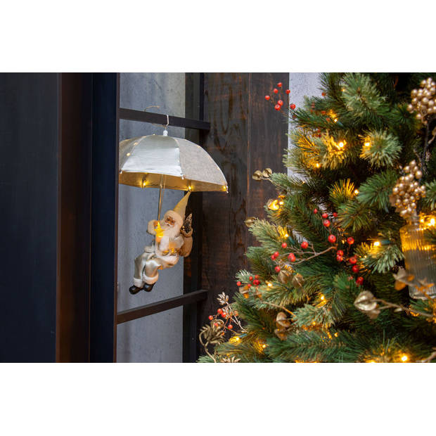 Santabrella kersthanger kerstman met Led verlichting - H60 x D50 cm - Goud / Grijs