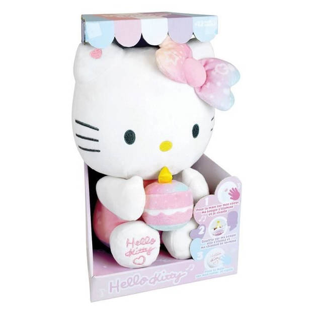 Hello Kitty Interactieve Pluche Verjaardag +/- 26 cm - JEMINI - Interactieve muziek, kaars en gelach.