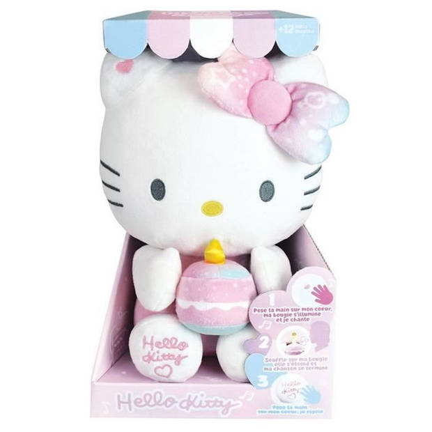 Hello Kitty Interactieve Pluche Verjaardag +/- 26 cm - JEMINI - Interactieve muziek, kaars en gelach.