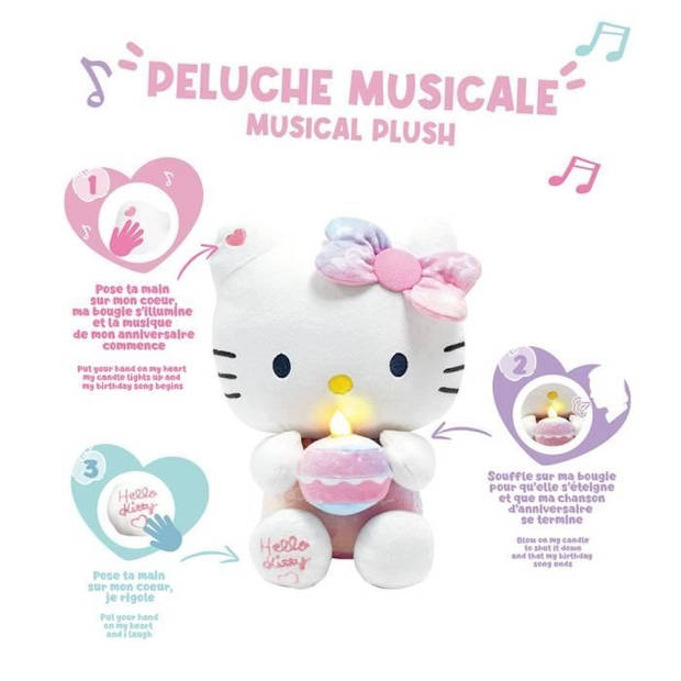 Hello Kitty Interactieve Pluche Verjaardag +/- 26 cm - JEMINI - Interactieve muziek, kaars en gelach.