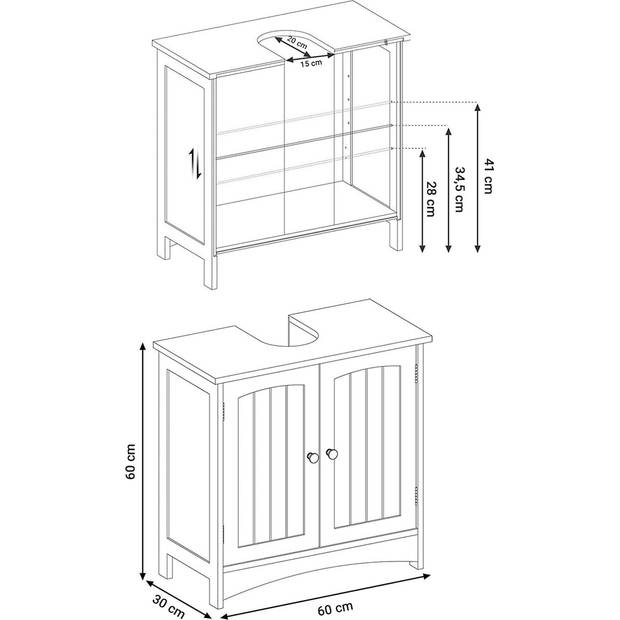 Parya Home wastafelonderkast, badkamerkast met 2 deuren
