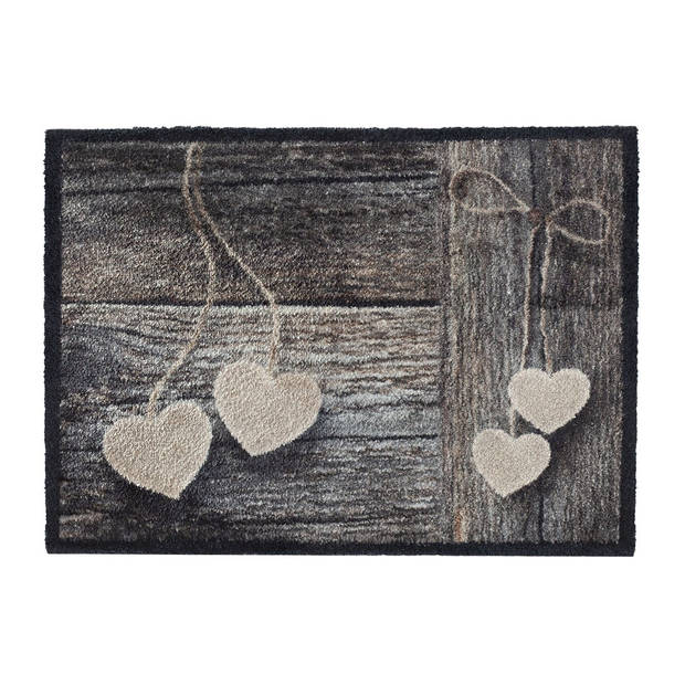 MD Entree - Deurmat - Schoonloopmat - Soft & Deco - Wood Hearts - 50 x 70 cm