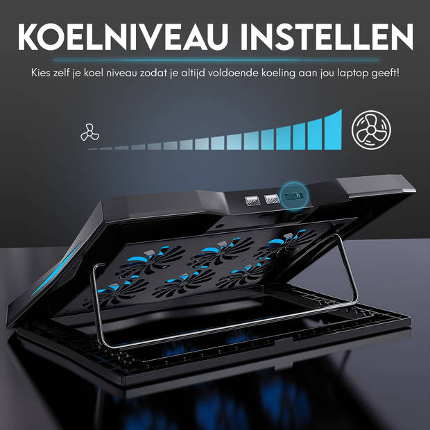 PROKING Laptop Koeler Cooler - Laptop standaard - Laptopverhoger - 6 ventilatoren - Ergonomisch - 10"-17" inch