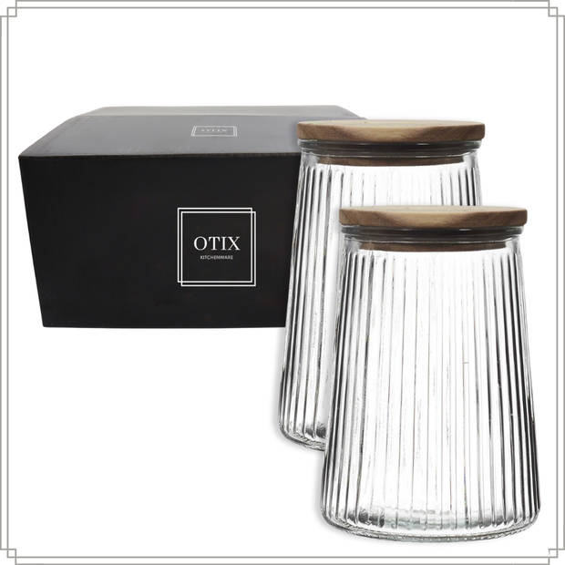 OTIX Voorraadpotten - Glas - met Deksel - Snoeppotten - Set van 2 - Acacia Wood - 950ml - SIRIUS