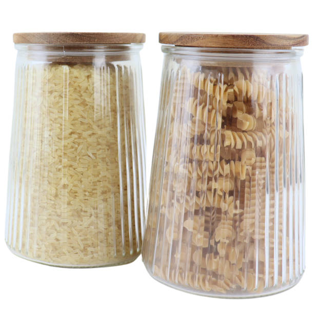 OTIX Voorraadpotten - Glas - met Deksel - Snoeppotten - Set van 2 - Acacia Wood - 950ml - SIRIUS