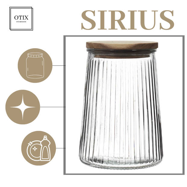 OTIX Voorraadpotten - Glas - met Deksel - Snoeppotten - Set van 2 - Acacia Wood - 950ml - SIRIUS