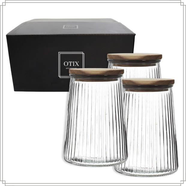 OTIX Voorraadpotten - Glas - met Deksel - Snoeppotten - Set van 3 - Acacia Wood - 950ml - SIRIUS